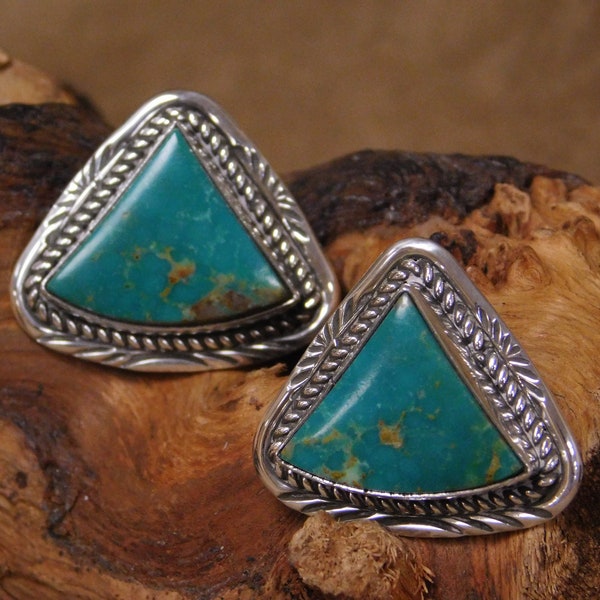 Vintage Navajo Sterling Silver Turquoise Triangle Post Earrings