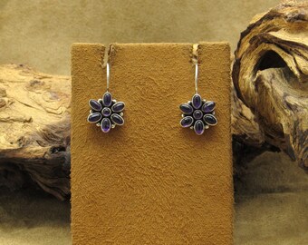 Vintage Sterling Silver Amethyst Flower Earrings from India