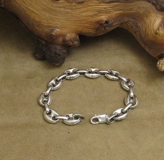 Sterling Silver Puffed Anchor Chain Bracelet