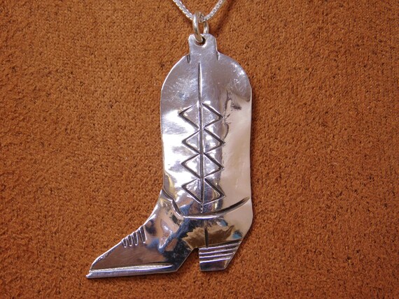 Vintage Sterling Silver Cowboy Boot Necklace - image 2