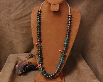 Gorgeous Turquoise, Spiny Oyster Shell and Heshi Southwest Necklace