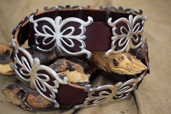 Vintage Southwestern Ornate Black Leather Silver Concho Butterfly Cowboy Belt S Vintage Southwest Sterling Silver Concho Belt – J.M. Capriola main image 2