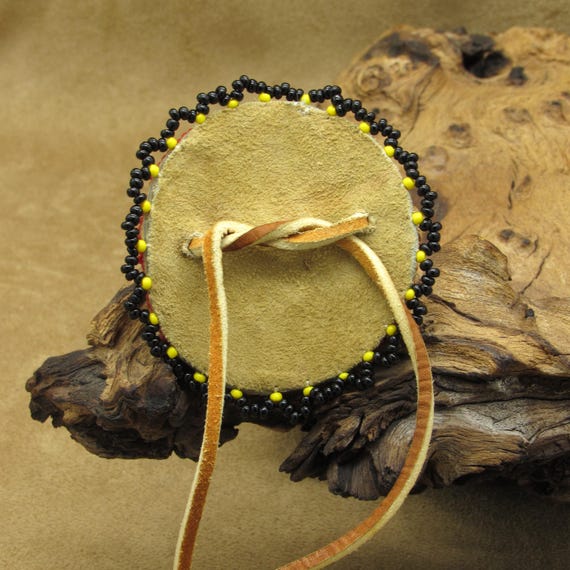 Large Beaded Shield and Leather String Fringe Cer… - image 5