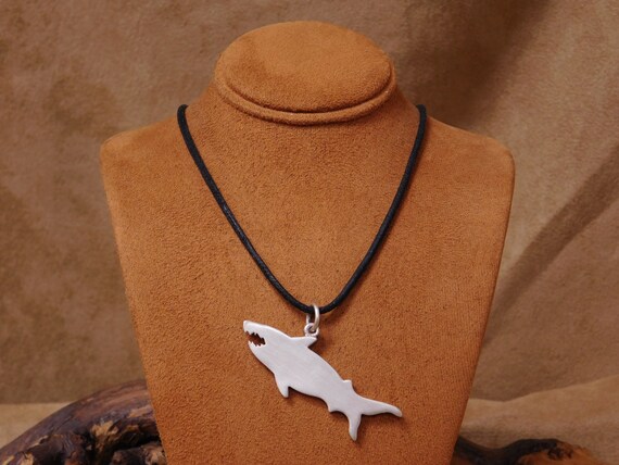 Vintage Sterling Silver Shark Pendant on a Black … - image 1