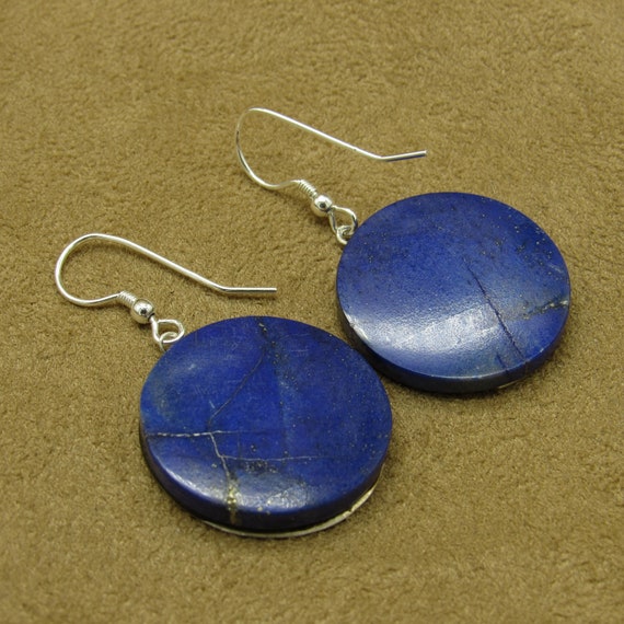 Sterling Silver and Lapis Moon Design Dangle Earr… - image 4