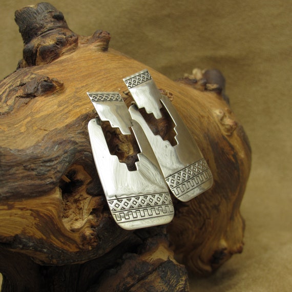 Rectangle Sterling Silver Southwest Dangle Earrin… - image 2