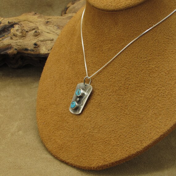 Vintage Sterling Silver Two Turquoise Stone Neckl… - image 3