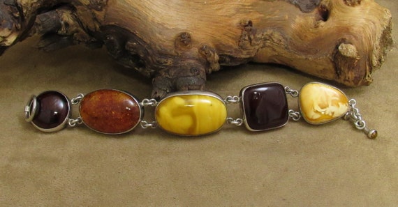 Sterling Silver and Amber Link Bracelet - image 3