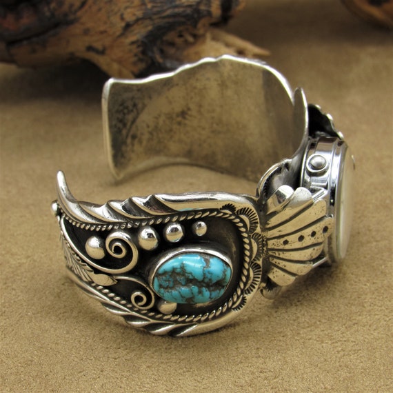 Sterling Silver and Turquoise Ladies Southwest Wa… - image 4
