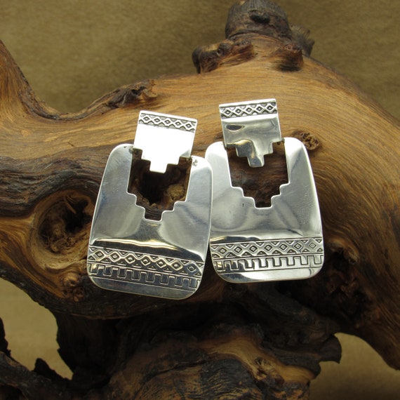 Rectangle Sterling Silver Southwest Dangle Earrin… - image 1