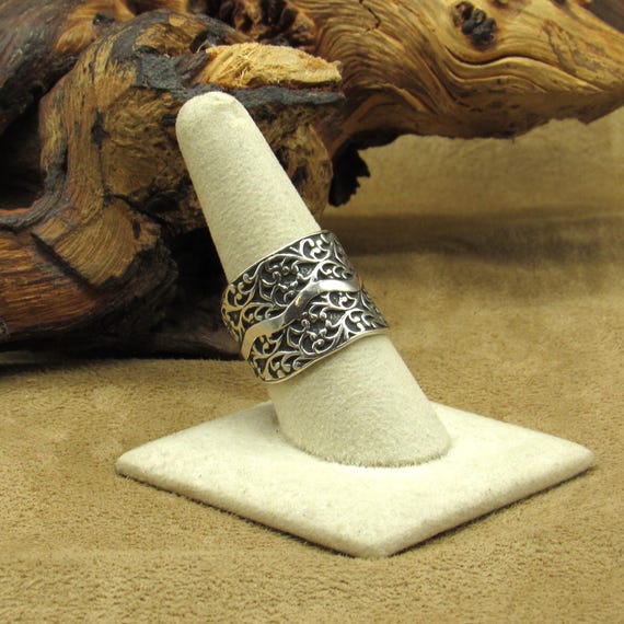 Wide Sterling Silver Solid Filigree Ring Made in … - image 3