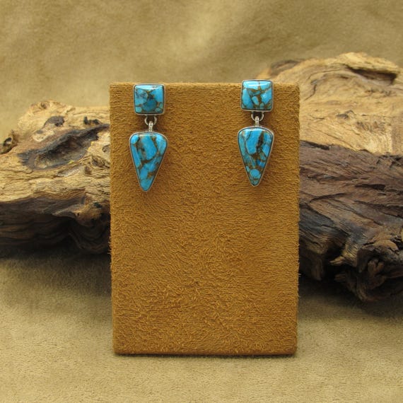 Beautiful Turquoise Post Dangle Earrings - image 1