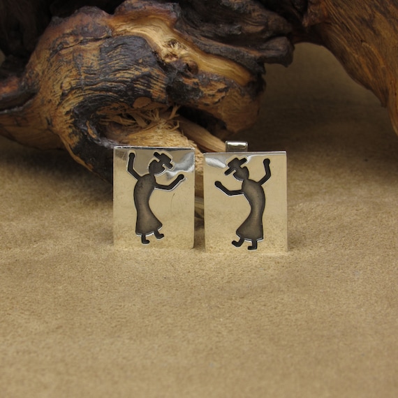 Sterling Silver Rectangle Southwest Cuff Links