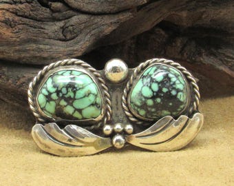 Vintage Pin-brooch Sterling Silver 925 Square Four H Green Enamel