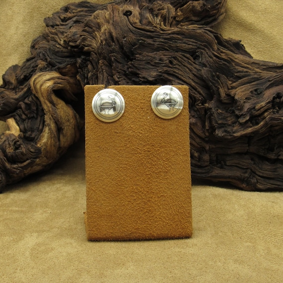 Sterling Silver Button Earrings with Mimbres Styl… - image 1