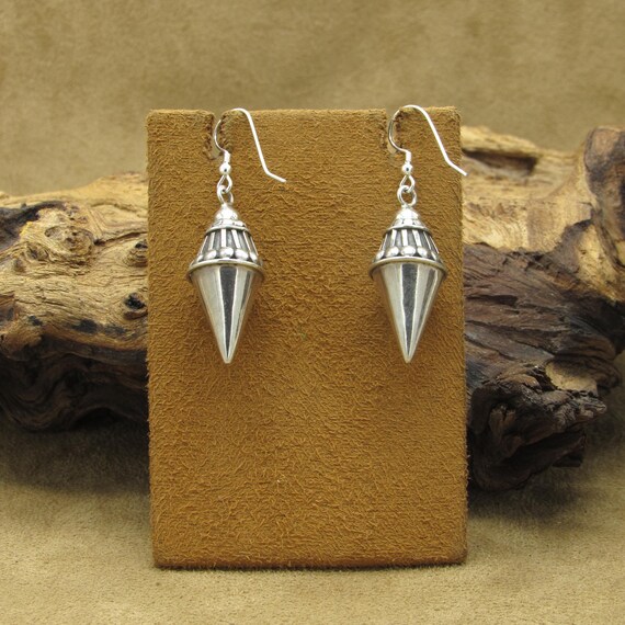 Sterling Silver Cone Shaped Dangle Wire Earrings - image 5