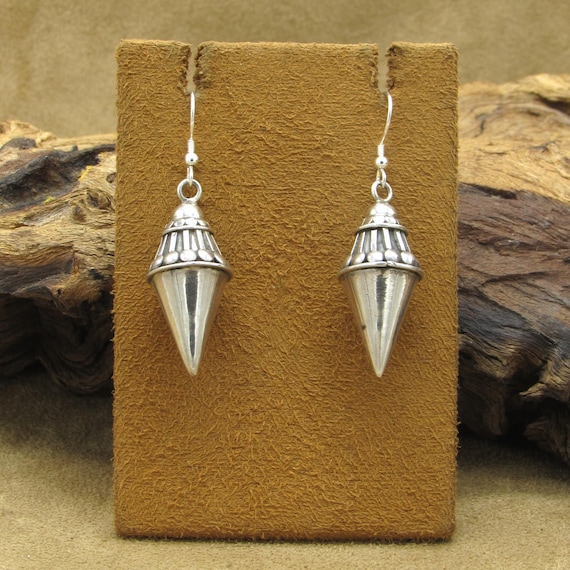 Sterling Silver Cone Shaped Dangle Wire Earrings - image 2
