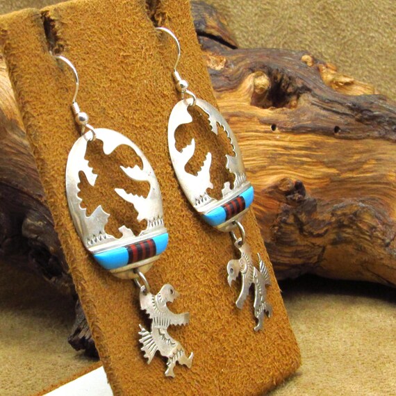 Sterling Silver Dangle Eagle Dancer Earrings with… - image 3