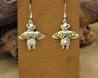 Sterling Silver and Brass Angel Dangle Earrings
