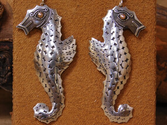 Vintage Sterling Silver Sea Horse Dangle Earrings - image 2