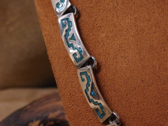 Vintage Sterling Silver Chip Inlay Turquoise Link… - image 2