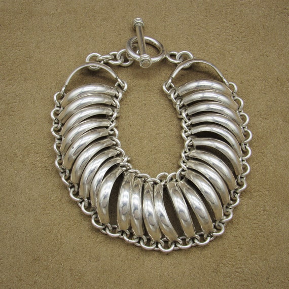 Sterling silver Curved Bars Toggle Link Bracelet - image 3