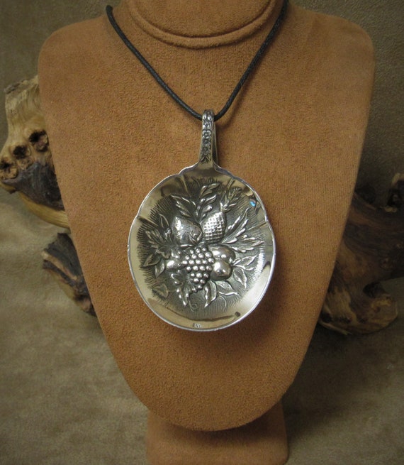 Sterling Silver Repousse Fruit Spoon Bowl Necklace