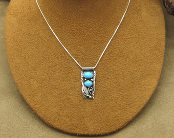 Sterling Silver Mexican Turquoise Mosaic Pendat/necklace, Blue