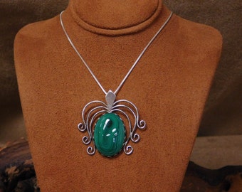 Vintage Malachite Sterling Silver Necklace