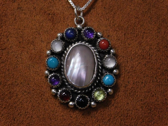 Vintage Sterling Silver Multi Stone Necklace - image 2