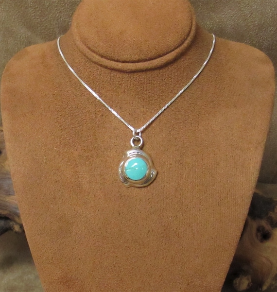 Pretty Sterling Silver and Turquoise Necklace fro… - image 1