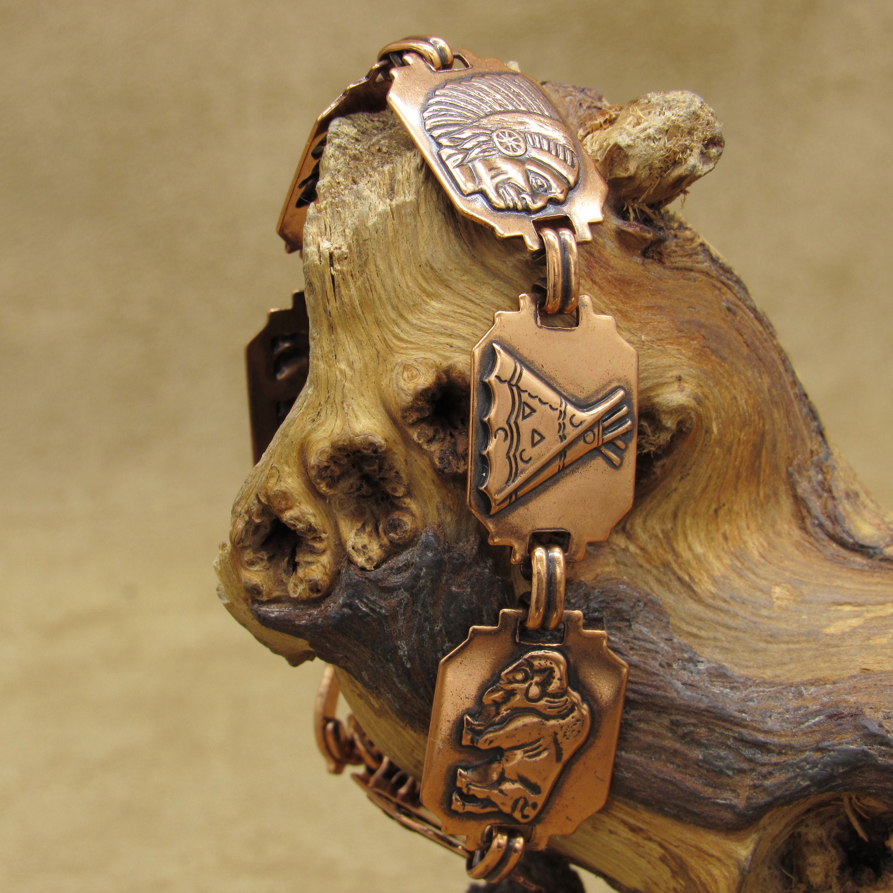 Vintage Native American Stamped Copper Link Bracelet - Etsy