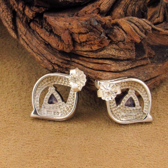 Sterling Lab created Opal and Iolite Stud Earrings - image 4