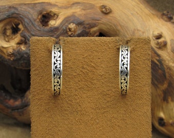 Sterling Silver Post Hoop Earrings with Design on Both Sides