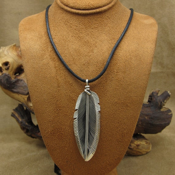 Vintage Sterling Silver Stamped Feather Necklace - image 1