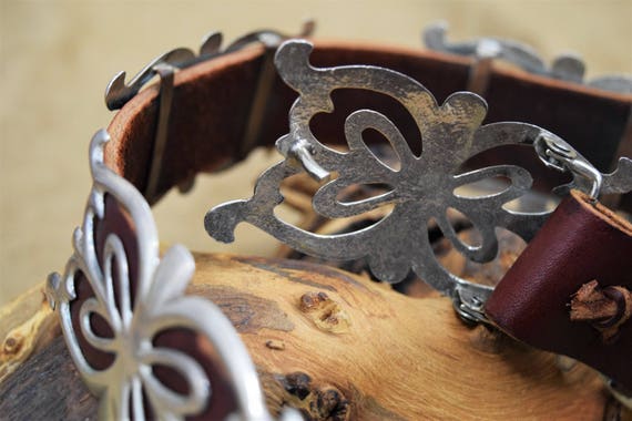 Butterfly Sterling Silver Concho Leather Belt - Etsy display picture 2