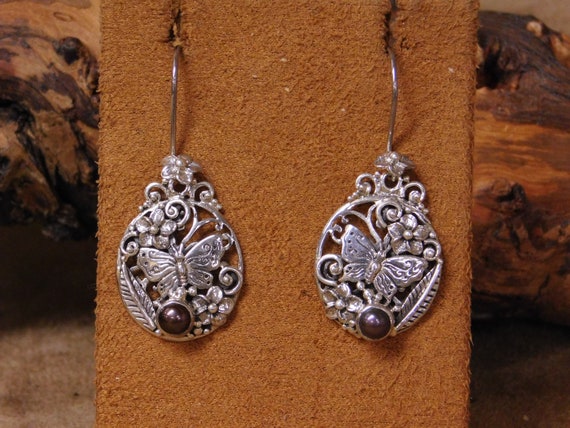 Vintage Sterling Silver and Dark Pearl Butterfly … - image 1