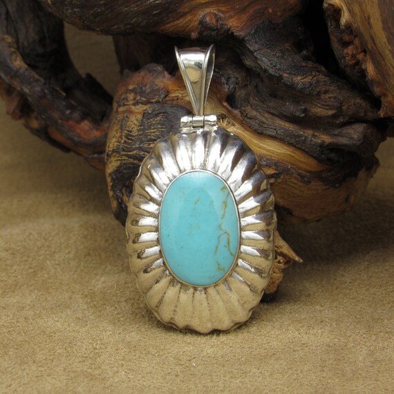 Sterling Silver and Turquoise Pendant from Mexico - image 1