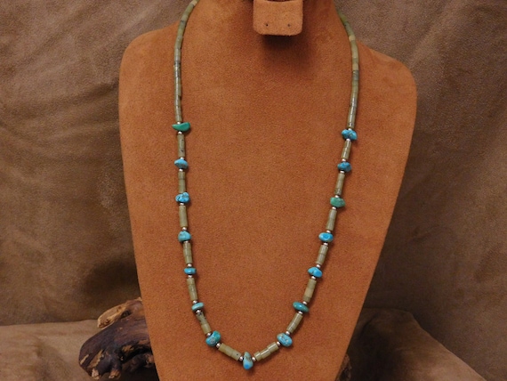 Vintage Sterling Silver Turquoise Beads Necklace - image 1