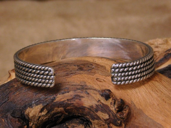 Vintage Sterling Silver Twisted Rope Style Cuff B… - image 3