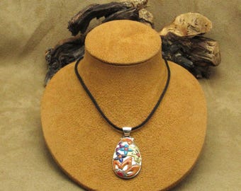 Colorful Vintage Sterling Silver Multi-Stone Inlay Pendant Necklace