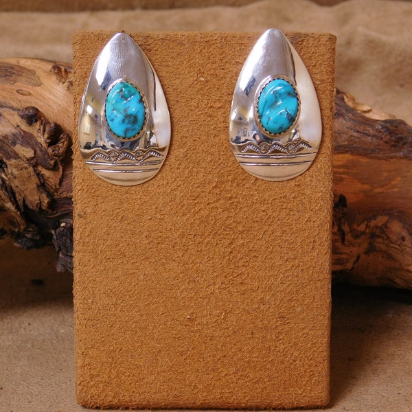 Vintage Sterling Silver Teardrop Turquoise Post Earrings