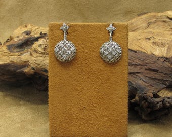 Sterling Silver Shell and Marcasite Dangle Post Earrings