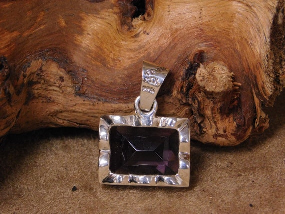 Vintage Sterling Silver Clear Purple Stone Pendant - image 2