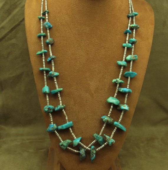 Two Strand Olive Shell Heishi  and Turquoise Nugge