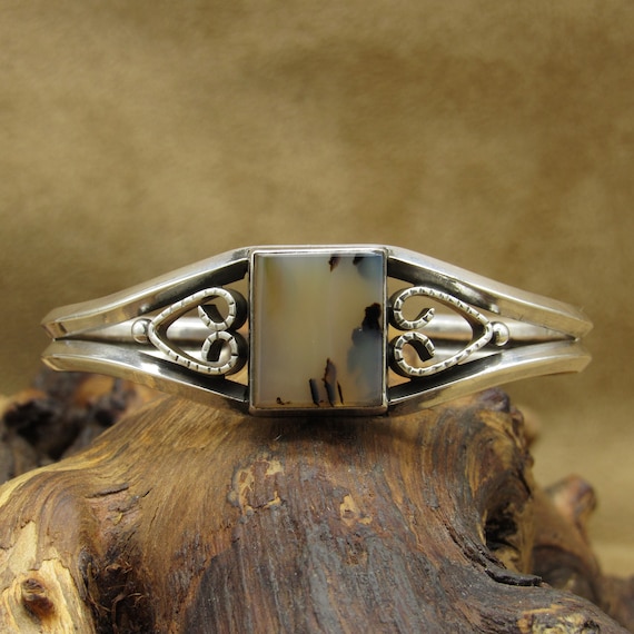 Sterling Silver and Rectangular Montana Agate Cuf… - image 1