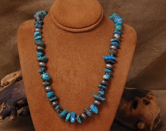 Vintage Sterling Silver Turquoise Beaded Necklace