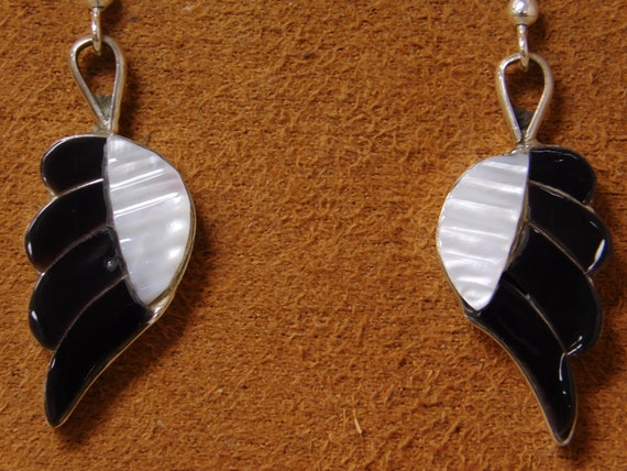 Vintage Sterling Silver Mother of Pearl and Jet W… - image 2