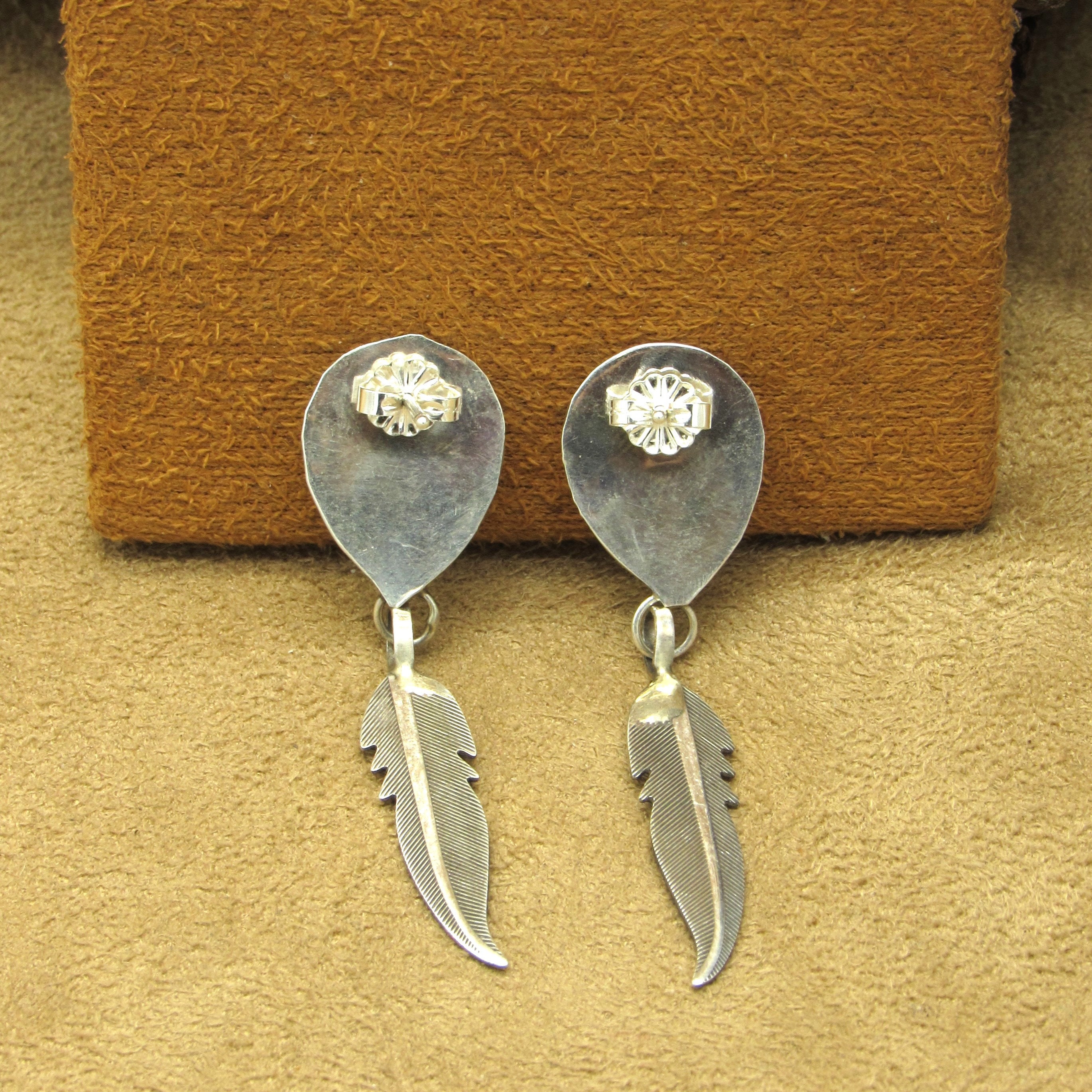 Vintage Sterling Silver Shadowbox Turquoise Bear Paw Feather Dangle ...