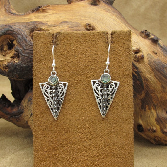 Triangle Sterling Silver Filigree Earrings with A… - image 1
